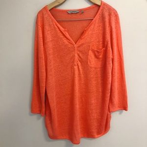 ATHLETA Linen Newport Henley Tunic Coral Orange SM